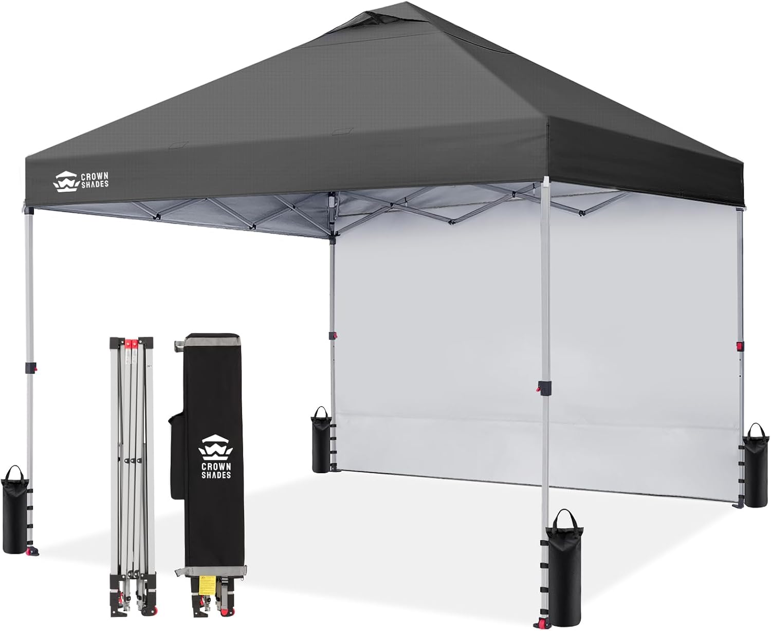 CROWN SHADES 10x10 Pop Up Canopy with 1 Side Wall - Beach Tent with One Push Setup - Outdoor Sun Shade for Events, Parties, Camping - Gazebo with STO-N-Go Cover Bag (White) woonhhop