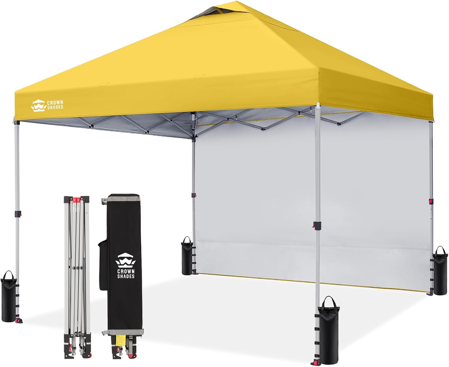 CROWN SHADES 10x10 Pop Up Canopy with 1 Side Wall - Beach Tent with One Push Setup - Outdoor Sun Shade for Events, Parties, Camping - Gazebo with STO-N-Go Cover Bag (White) woonhhop
