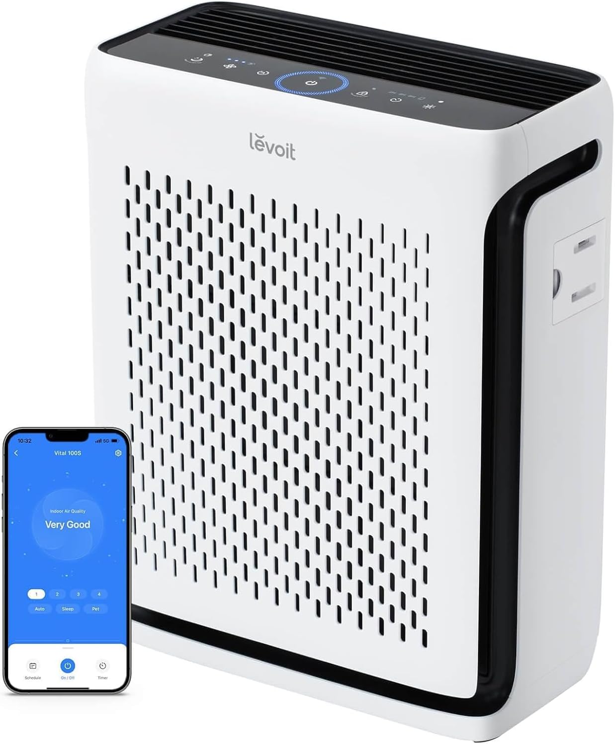 LEVOIT Air Purifier for Home Large Room Up to 1073Ft² with Air Quality Monitor, AHAM VERIFIDE, Smart WiFi, Washable Pre-Filter, HEPA Sleep Mode for Pets, Allergies, Dust, Pollen, Vital 100S-P, White woonhhop