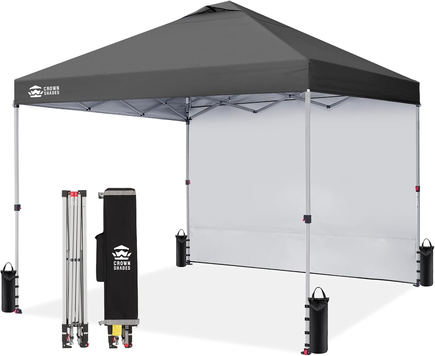 CROWN SHADES 10x10 Pop Up Canopy with 1 Side Wall - Beach Tent with One Push Setup - Outdoor Sun Shade for Events, Parties, Camping - Gazebo with STO-N-Go Cover Bag (White) woonhhop