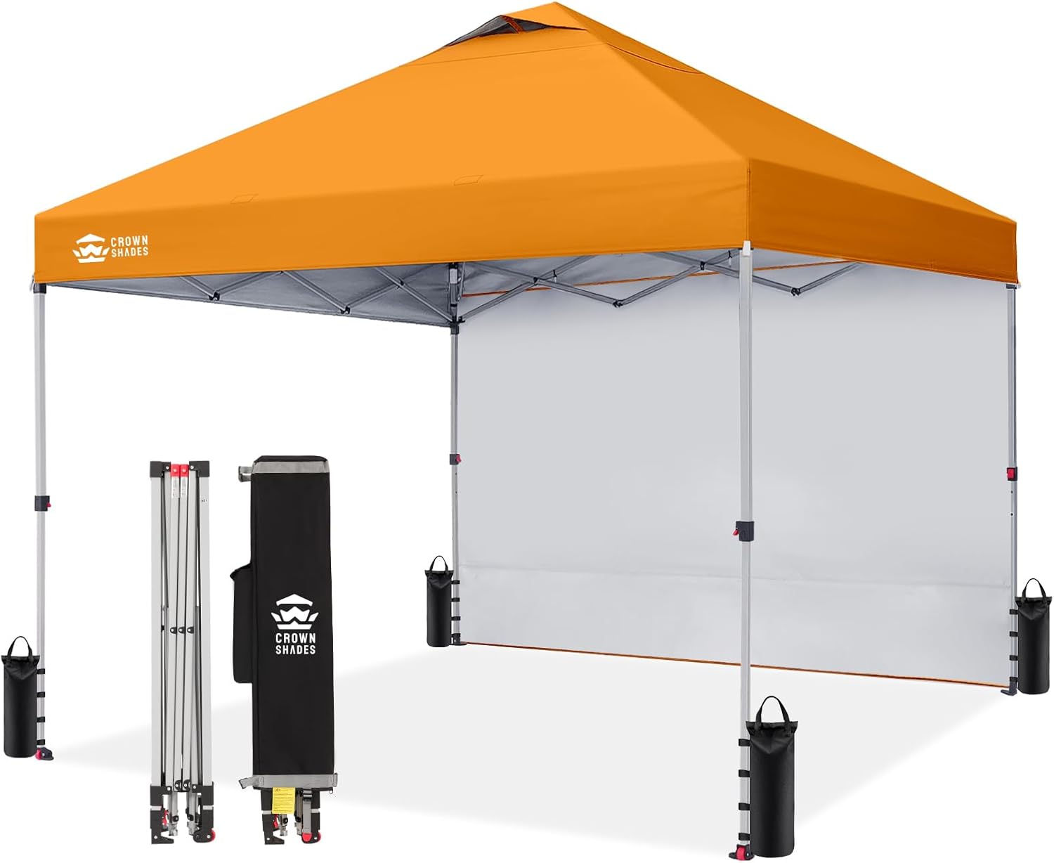 CROWN SHADES 10x10 Pop Up Canopy with 1 Side Wall - Beach Tent with One Push Setup - Outdoor Sun Shade for Events, Parties, Camping - Gazebo with STO-N-Go Cover Bag (White) woonhhop