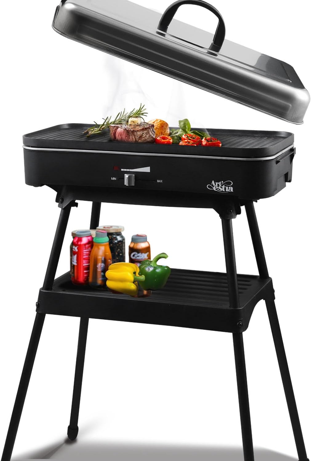 Artestia 1800W Electric Outdoor Grills with Lid Indoor Smokeless Grill for Balcony with Temperature Control Portable Removable Stand Grill for Cooking, BBQ Party, Family woonhhop