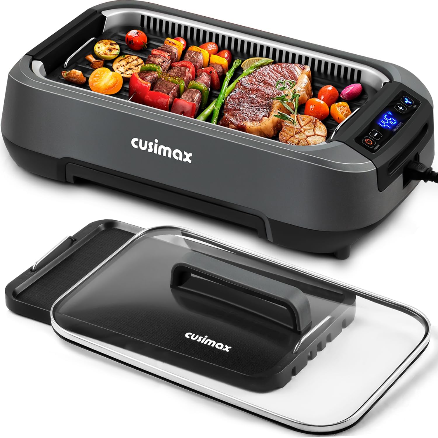Smokeless Indoor Grill, CUSIMAX Electric Grill with Non-stick Removable Grill/Griddle Plate, 1500W Korean BBQ Grill with LED Smart Display & Tempered Glass Lid, Easy to Clean, Black woonhhop