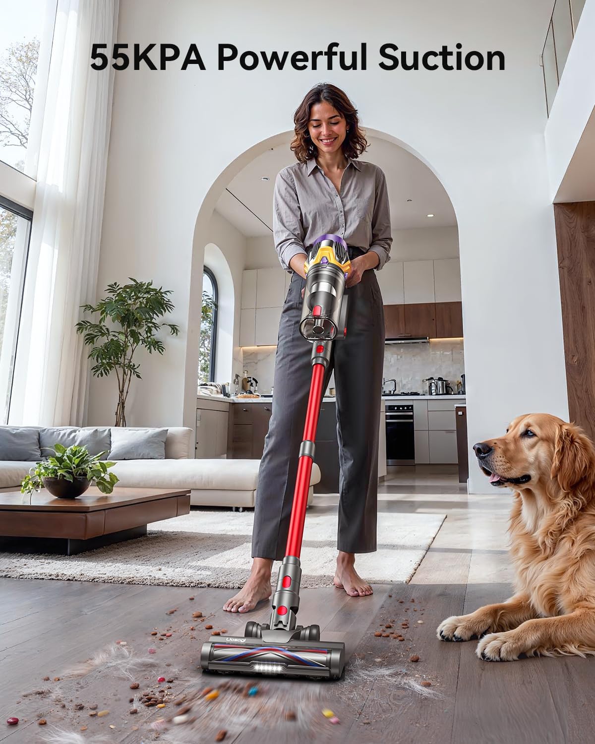 Cordless Vacuum Cleaner, Upgraded 55KPA 650W 70Mins Stick Vacuum with Hurricane Mode, Self-Standing, Touch Screen, 1.8L Dust Cup, Anti-tangle Wireless Vacumm, Vacuum Cleaners for Home/Pet Hair/Carpets woonhhop