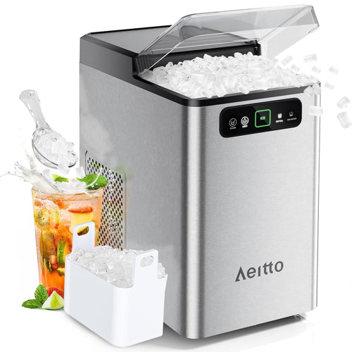 Aeitto Nugget Ice Maker 40Lbs/24H, Countertop Soft Chewable Ice Pebble Ice Machine, One-Click Operation, Auto Self-Cleaning Ice Makers with Scoop&Basket for Home, Office, Kitchen, Party (Grey) woonhhop