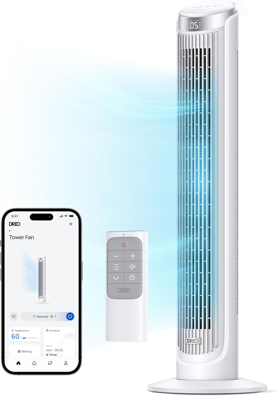 DREO Smart Tower Fan for Bedroom, Standing Fans for Indoors, 90° Oscillating, 26ft/s Velocity Quiet Floor Fan with Remote, 12H Timer, Voice Control Fans for Indoors, Compatible with Alexa woonhhop