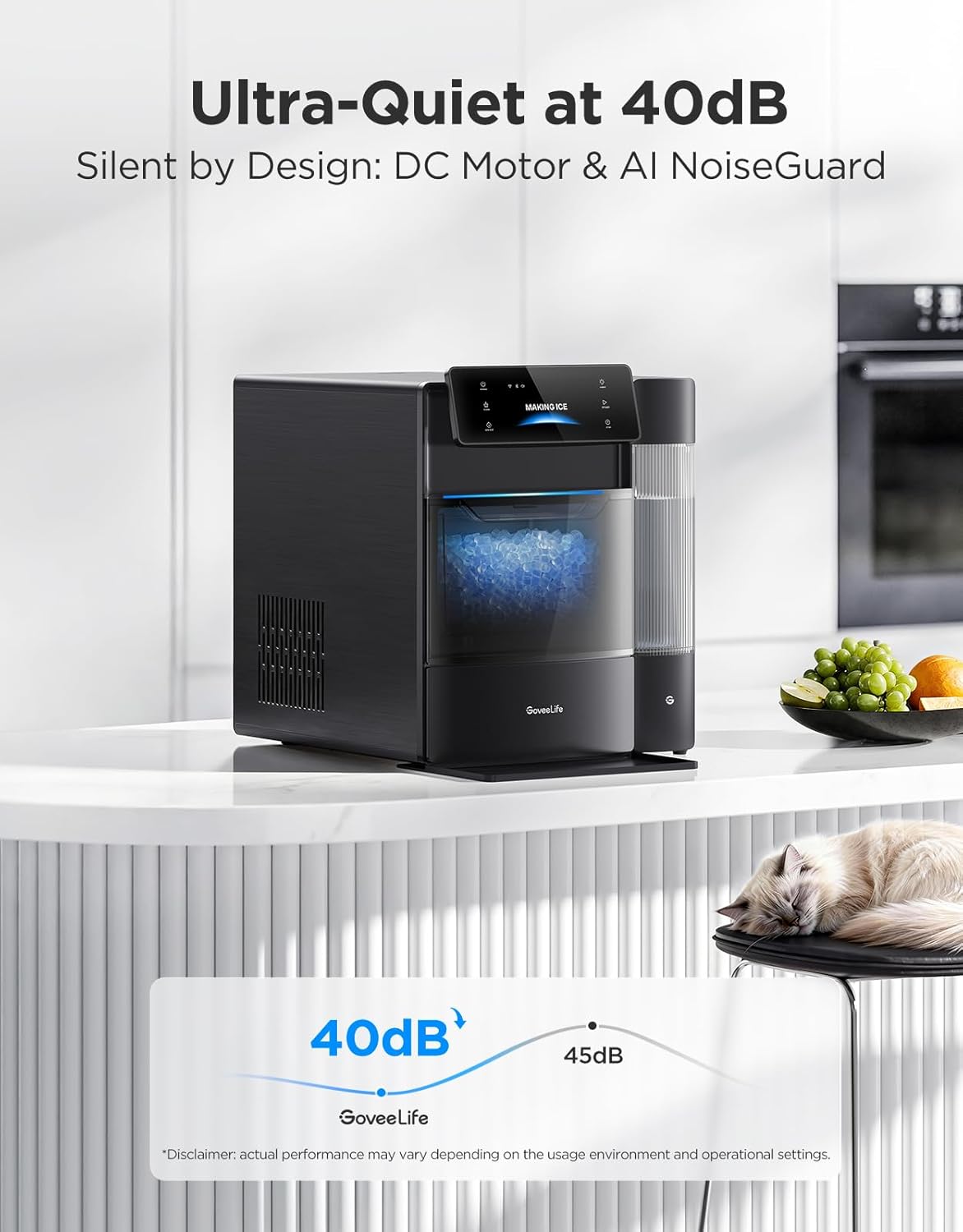 GoveeLife Smart Nugget Ice Maker Pro, 60lbs Daily, 6-Minute First Ice, 40dB Ultra-Quiet with AI NoiseGuard, App & Voice Control, Self-Clean, 3.5lbs Basket & Dual Water Tanks, for Home Kitchen, Party woonhhop