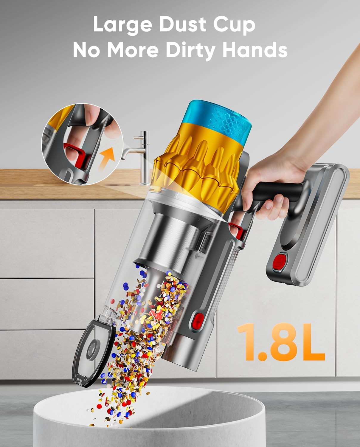 Cordless Vacuum Cleaner, 650W/55KPA/70 Mins Vacuum Cleaners for Home with Self-Standing, Anti-Tangle Brush, Smart Display and 1.8L Cup Cordless Stick Vacuum Cleaner for Pet Hair/Carpets woonhhop