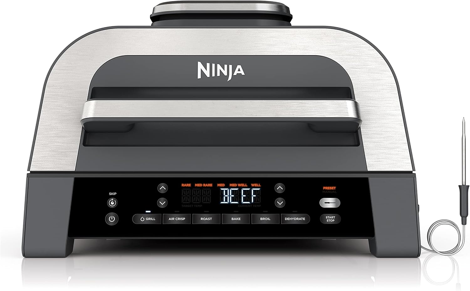 Ninja | Indoor Grill | Foodi | 5-in-1 (Grill, Air Fry, Roast, Bake, and Dehydrate | Fits up to 3lb Roast | Smoke Control System and Dishwasher Safe Parts| Black/Grey | AG301 woonhhop
