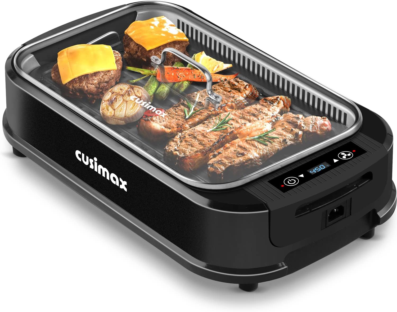 Indoor Grill CUSIMAX Electric Smokeless Grill Portable Korean BBQ with Turbo Smoke Extractor Technology, Non-stick Removable Plate, Tempered Glass Lid, Great for Party(Single Plate) woonhhop