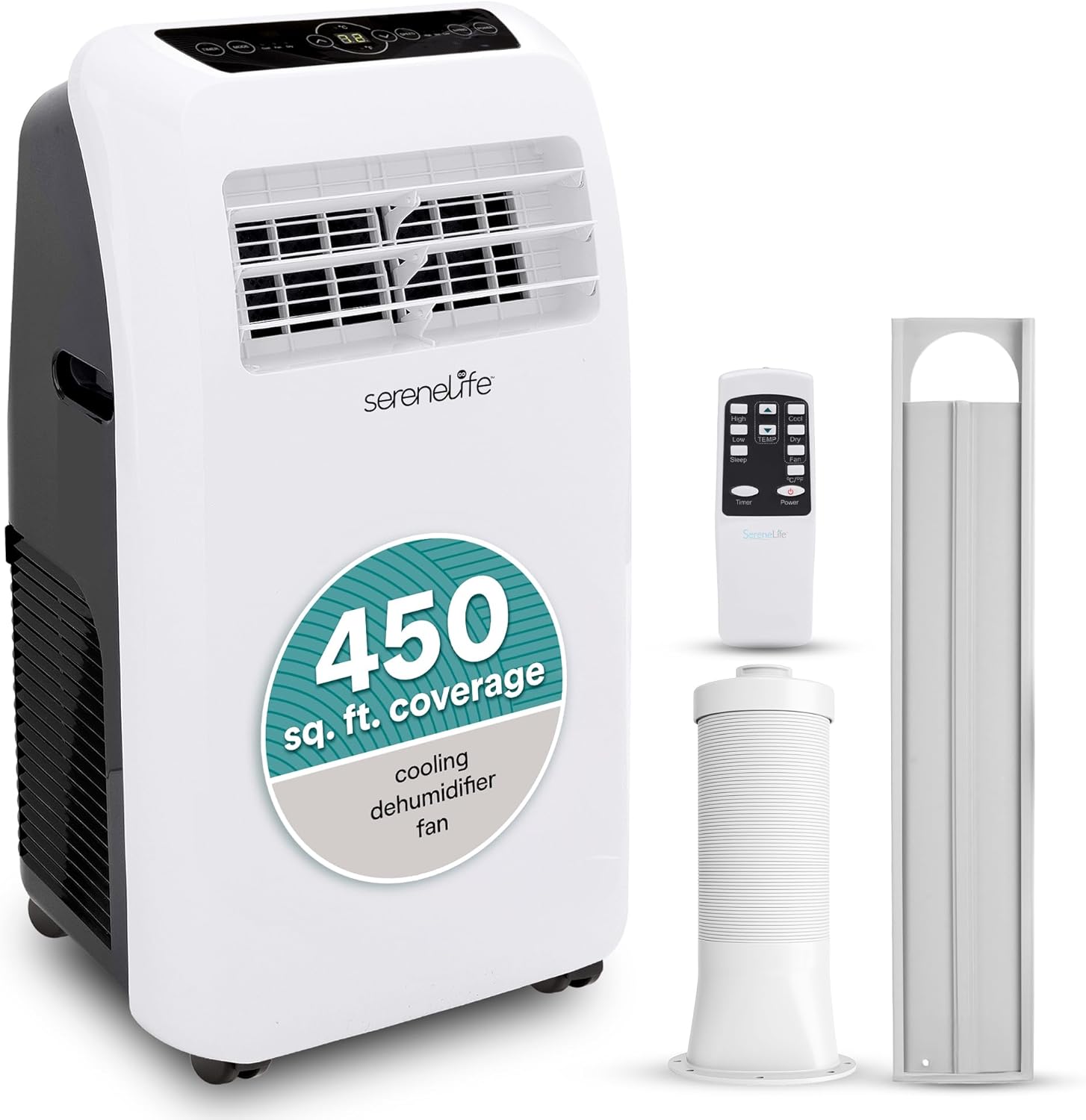 SereneLife 3-in-1 Portable Air Conditioner with Built-in Dehumidifier Function,Fan Mode, Remote Control, Complete Window Mount Exhaust Kit woonhhop