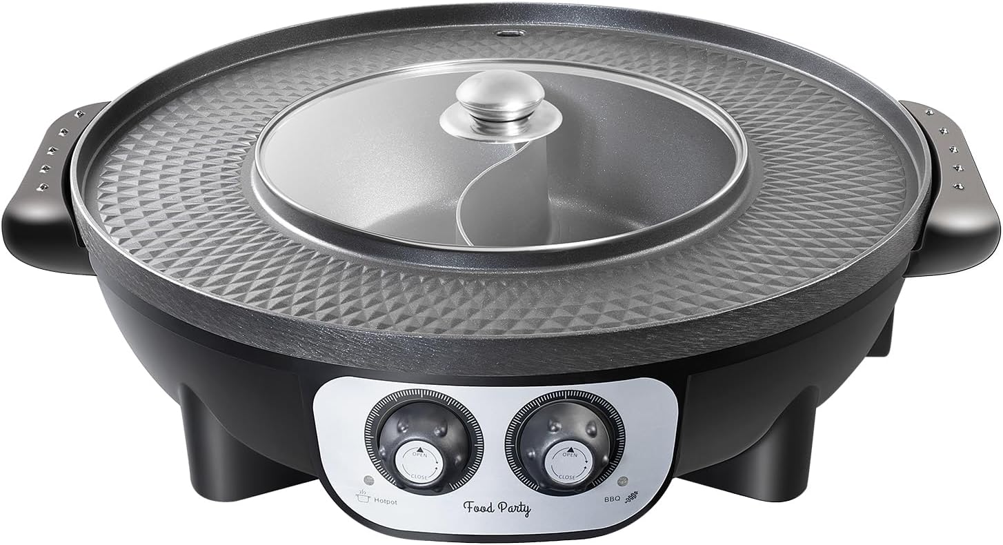 Food Party Hot Pot with Grill 2 in 1 Electric Smokeless Grill and Hotpot Pot Combo Korean BBQ Grill 110V 1700W woonhhop