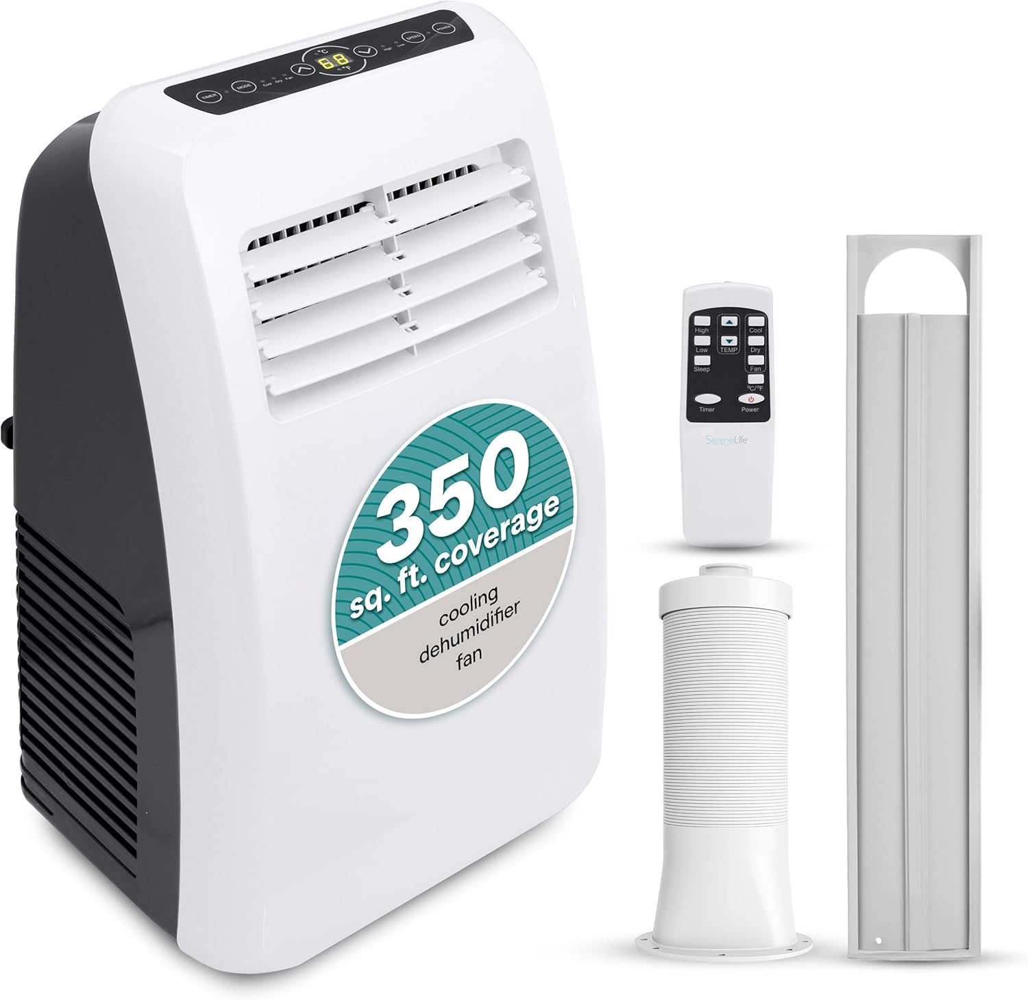 SereneLife 3-in-1 Portable Air Conditioner with Built-in Dehumidifier Function,Fan Mode, Remote Control, Complete Window Mount Exhaust Kit woonhhop