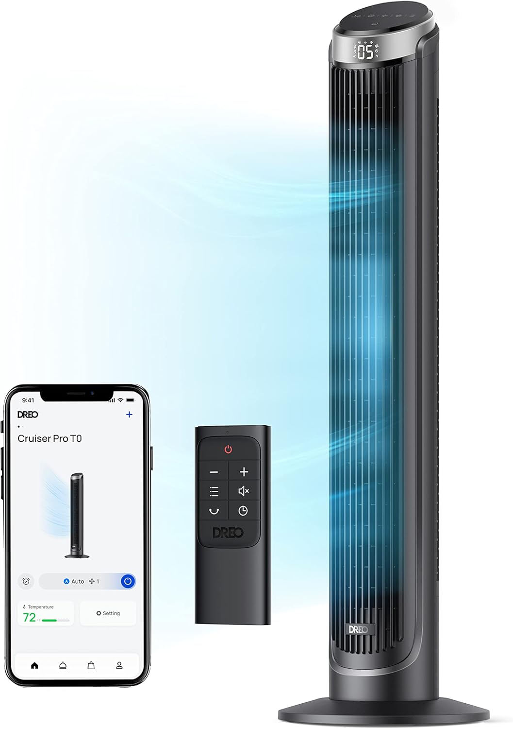 DREO Smart Tower Fan for Bedroom, 90° Oscillating 40" Standing Fan, 26ft/s High-Speed 5 Speeds 4 Modes, Quiet Room Floor Fans, Touch/Remote/APP & Voice Control, Work with Alexa, 12H Timer, Silver woonhhop
