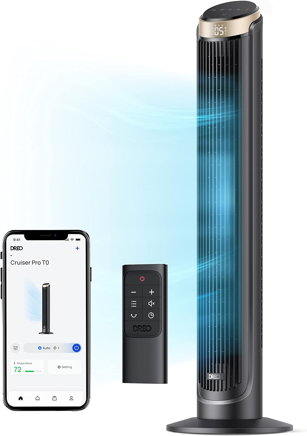 DREO Smart Tower Fan for Bedroom, 90° Oscillating 40" Standing Fan, 26ft/s High-Speed 5 Speeds 4 Modes, Quiet Room Floor Fans, Touch/Remote/APP & Voice Control, Work with Alexa, 12H Timer, Silver woonhhop