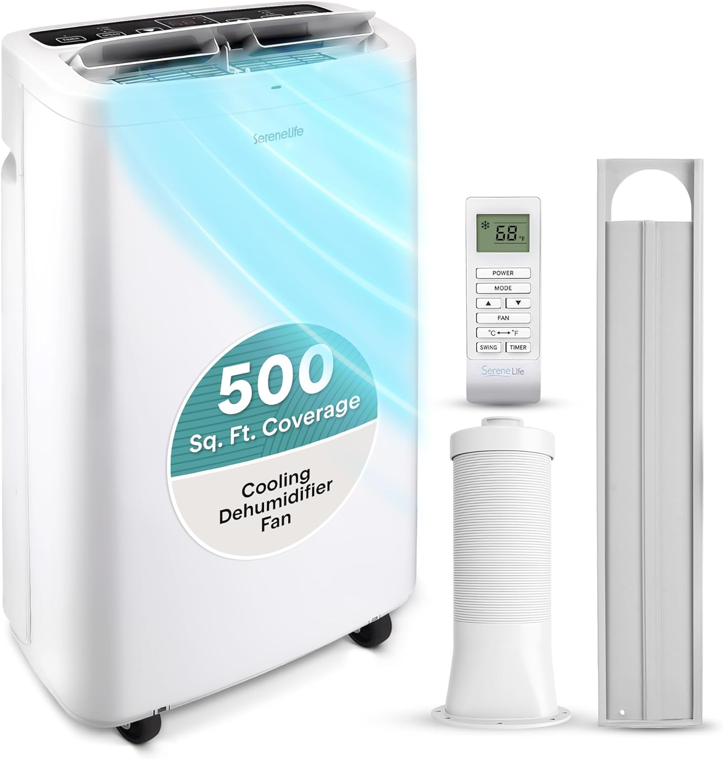 SereneLife 3-in-1 Portable Air Conditioner with Built-in Dehumidifier Function,Fan Mode, Remote Control, Complete Window Mount Exhaust Kit woonhhop