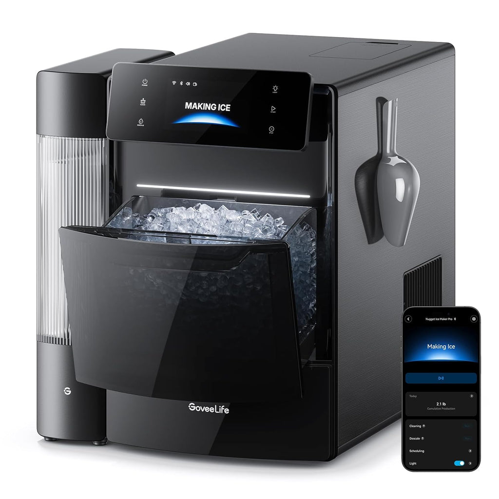 GoveeLife Smart Nugget Ice Maker Pro, 60lbs Daily, 6-Minute First Ice, 40dB Ultra-Quiet with AI NoiseGuard, App & Voice Control, Self-Clean, 3.5lbs Basket & Dual Water Tanks, for Home Kitchen, Party woonhhop