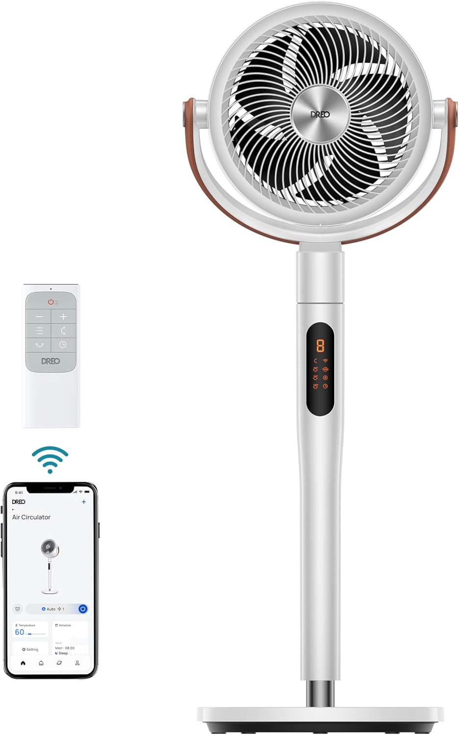 Dreo Smart Fan for Bedroom, 120°+105° Omni-directional Oscillating Standing Fans with Remote, 100ft Quiet Floor Fan for Room, Wi-Fi/Voice/Alexa, 6 Modes, 8 Speeds, 37-43'' Height, 12H Timer, DC Motor woonhhop