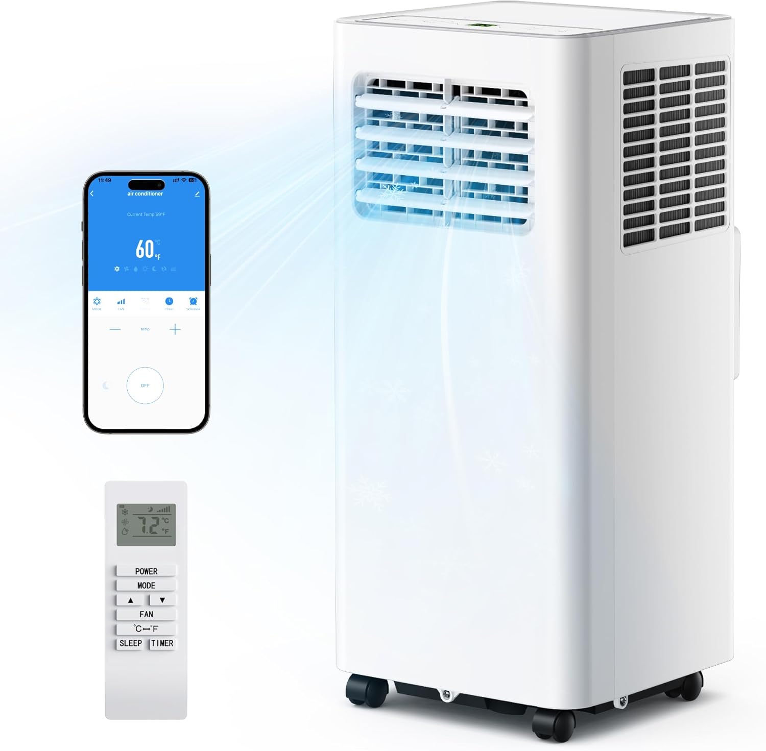 EUHOMY Portable Air Conditioners 10,000 BTU, 4-in-1 Air Conditioner Portable Up to 450 Sq.Ft. with Cool, Fan, Dehumidifier, Sleep, Portable AC Unit with LED Remote & 24H Timer, Installation Kits woonhhop