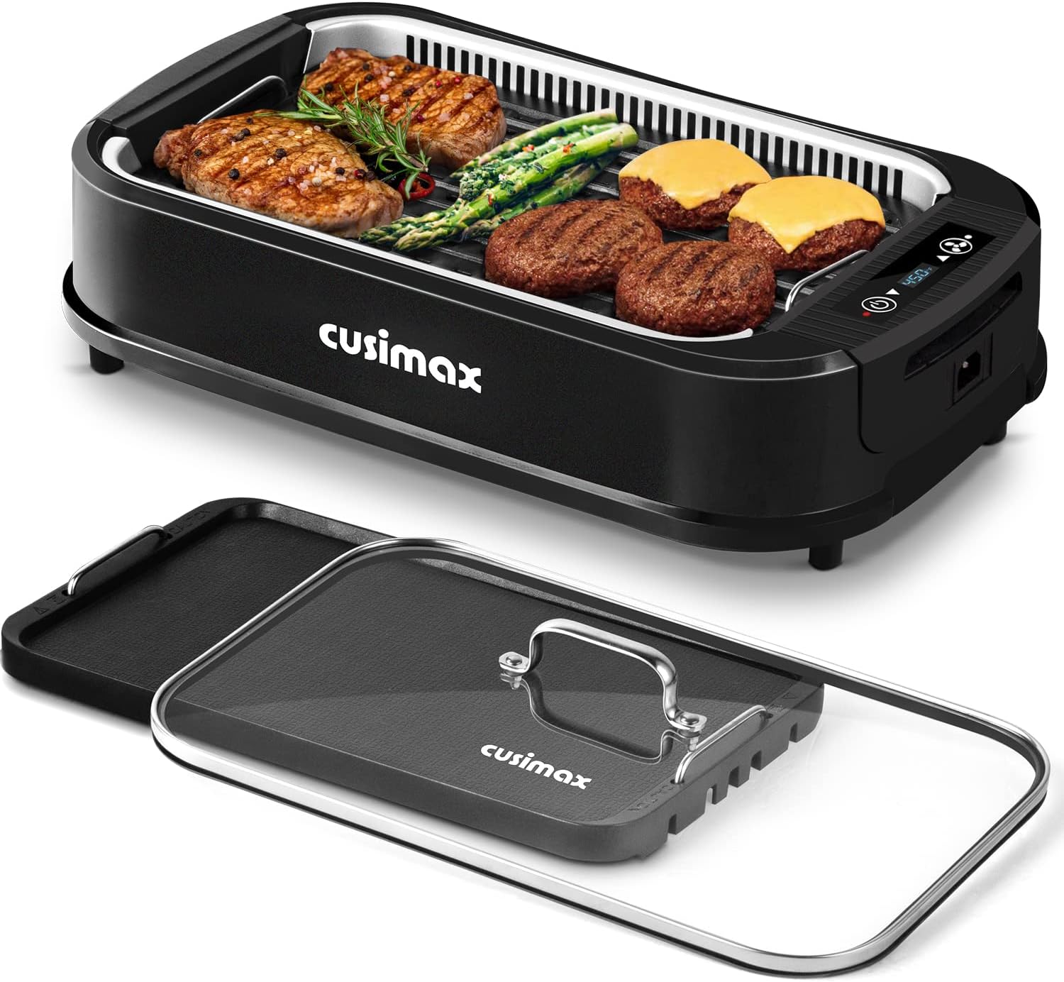 Indoor Grill CUSIMAX Electric Smokeless Grill Portable Korean BBQ with Turbo Smoke Extractor Technology, Non-stick Removable Plate, Tempered Glass Lid, Great for Party(Single Plate) woonhhop