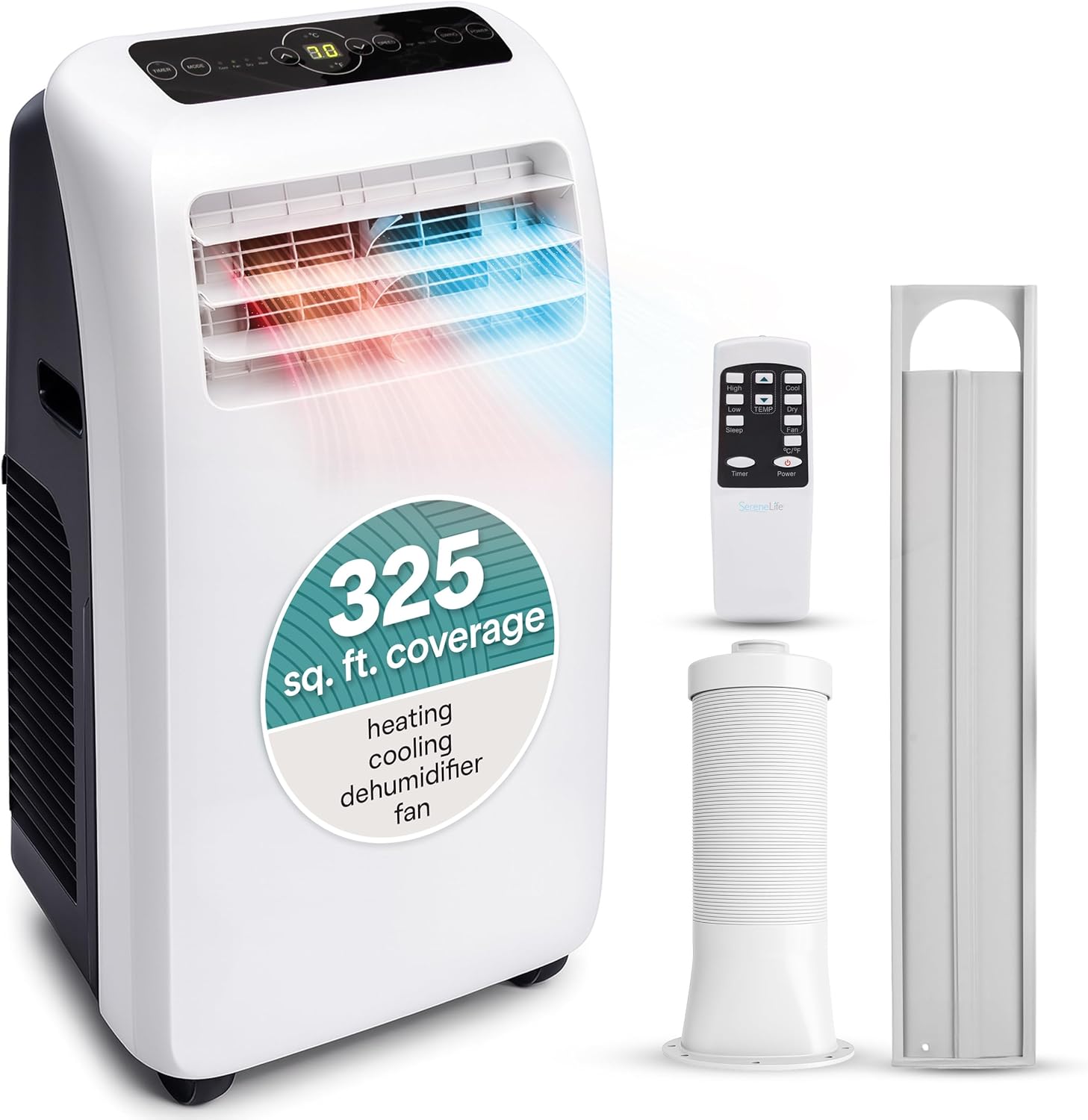 SereneLife 3-in-1 Portable Air Conditioner with Built-in Dehumidifier Function,Fan Mode, Remote Control, Complete Window Mount Exhaust Kit woonhhop
