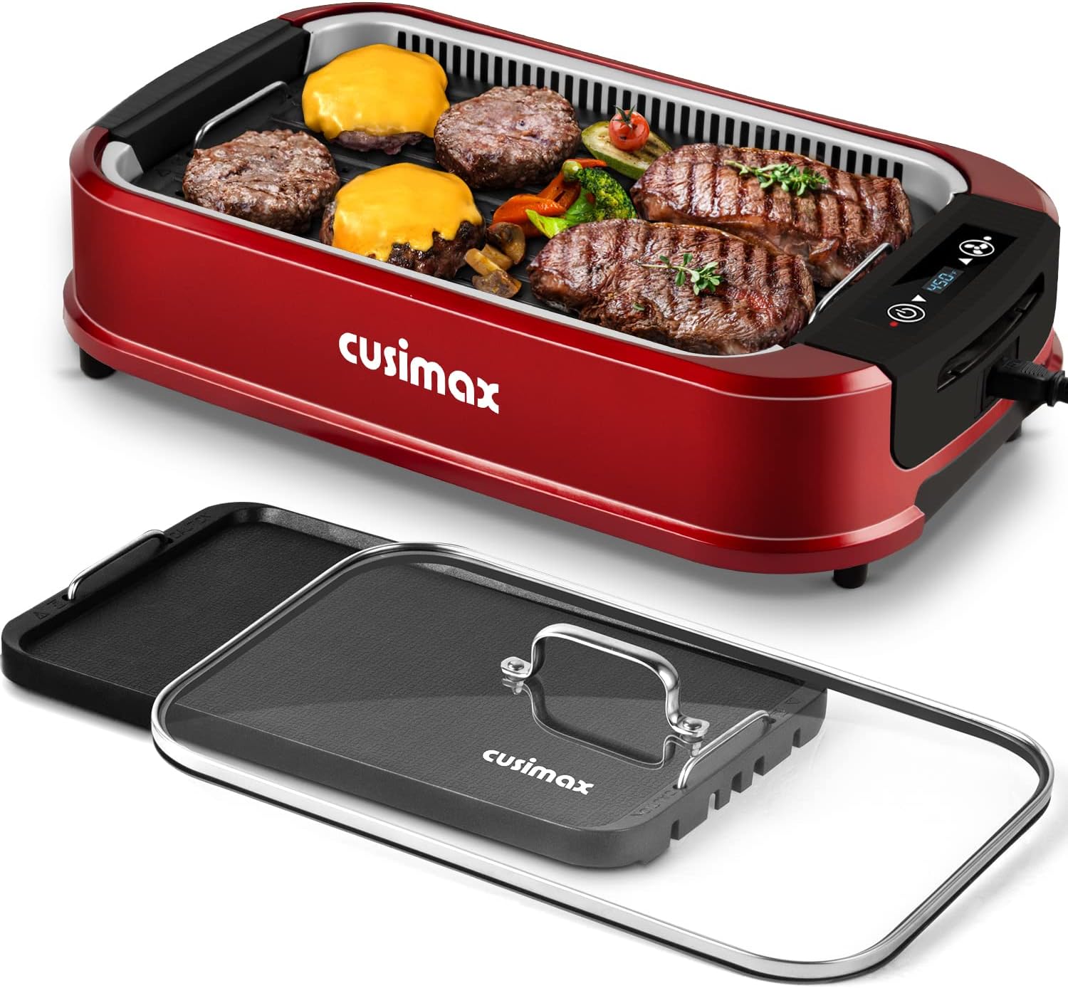 Indoor Grill CUSIMAX Electric Smokeless Grill Portable Korean BBQ with Turbo Smoke Extractor Technology, Non-stick Removable Plate, Tempered Glass Lid, Great for Party(Single Plate) woonhhop