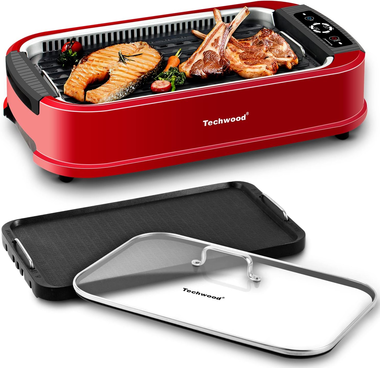 Indoor Smokeless Grill, Techwood 1500W Electric Indoor Grill with Tempered Glass Lid, Portable Non-stick BBQ Korean, Turbo Smoke Extractor Technology, Drip Tray& Double Removable Plate, Black woonhhop