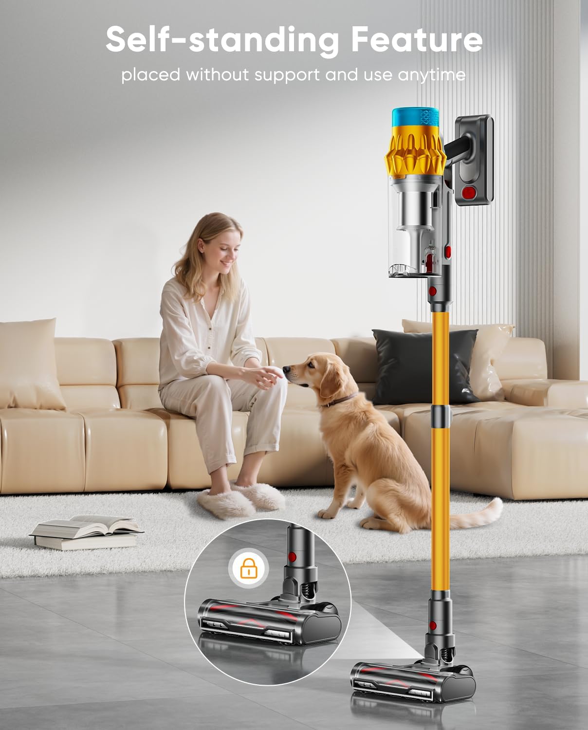 Cordless Vacuum Cleaner, 650W/55KPA/70 Mins Vacuum Cleaners for Home with Self-Standing, Anti-Tangle Brush, Smart Display and 1.8L Cup Cordless Stick Vacuum Cleaner for Pet Hair/Carpets woonhhop