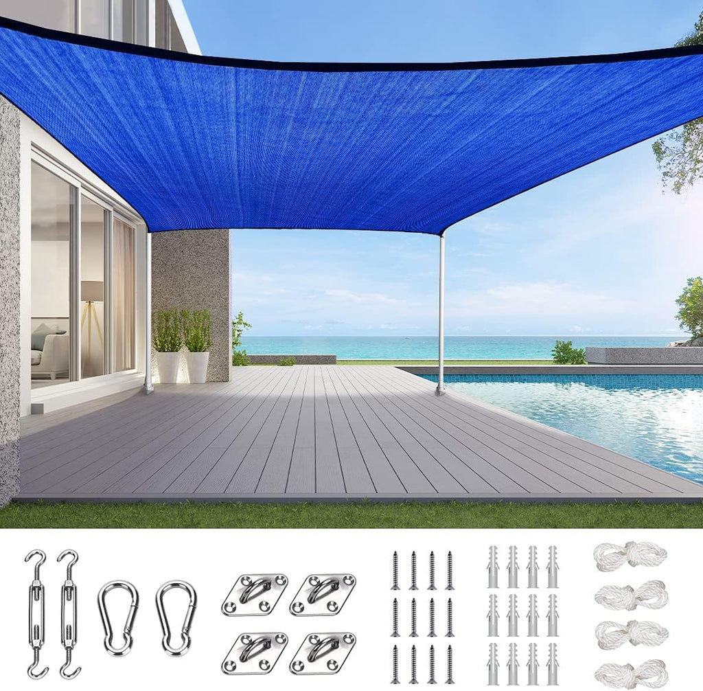 Quictent 20X20FT 185G HDPE Square Sun Shade Sail Canopy 98% UV Block Outdoor Patio Garden with Hardware Kit (Brown) woonhhop