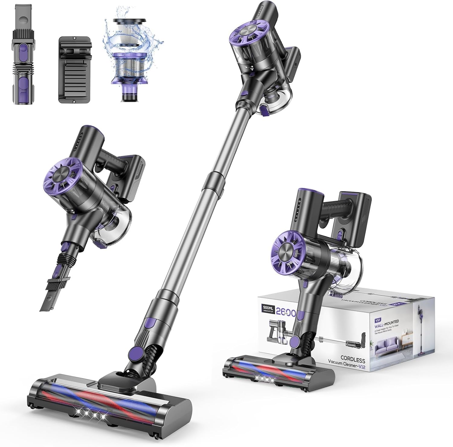 Cordless Vacuum Cleaner for Home, 80,000PRM Powerful 4 in 1 Lightweight Stick Vacuum with 2 Adjustable Suctions, Max 40 Mins Runtime, 2600mAh Rechargeable Vacuum Cleaners (Rave Red) woonhhop