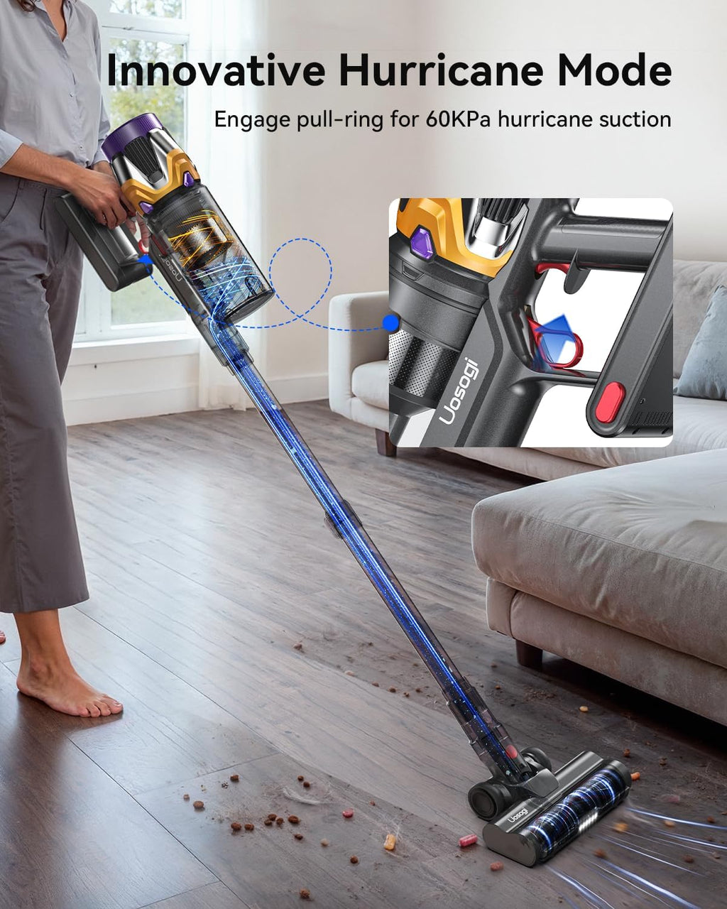 Cordless Vacuum Cleaner, Upgraded 55KPA 650W 70Mins Stick Vacuum with Hurricane Mode, Self-Standing, Touch Screen, 1.8L Dust Cup, Anti-tangle Wireless Vacumm, Vacuum Cleaners for Home/Pet Hair/Carpets woonhhop