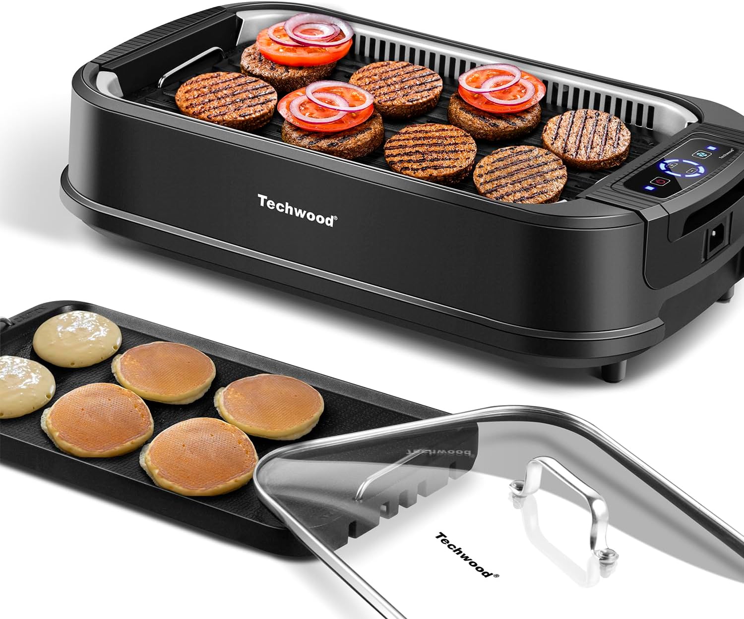 Indoor Smokeless Grill, Techwood 1500W Electric Indoor Grill with Tempered Glass Lid, Portable Non-stick BBQ Korean, Turbo Smoke Extractor Technology, Drip Tray& Double Removable Plate, Black woonhhop