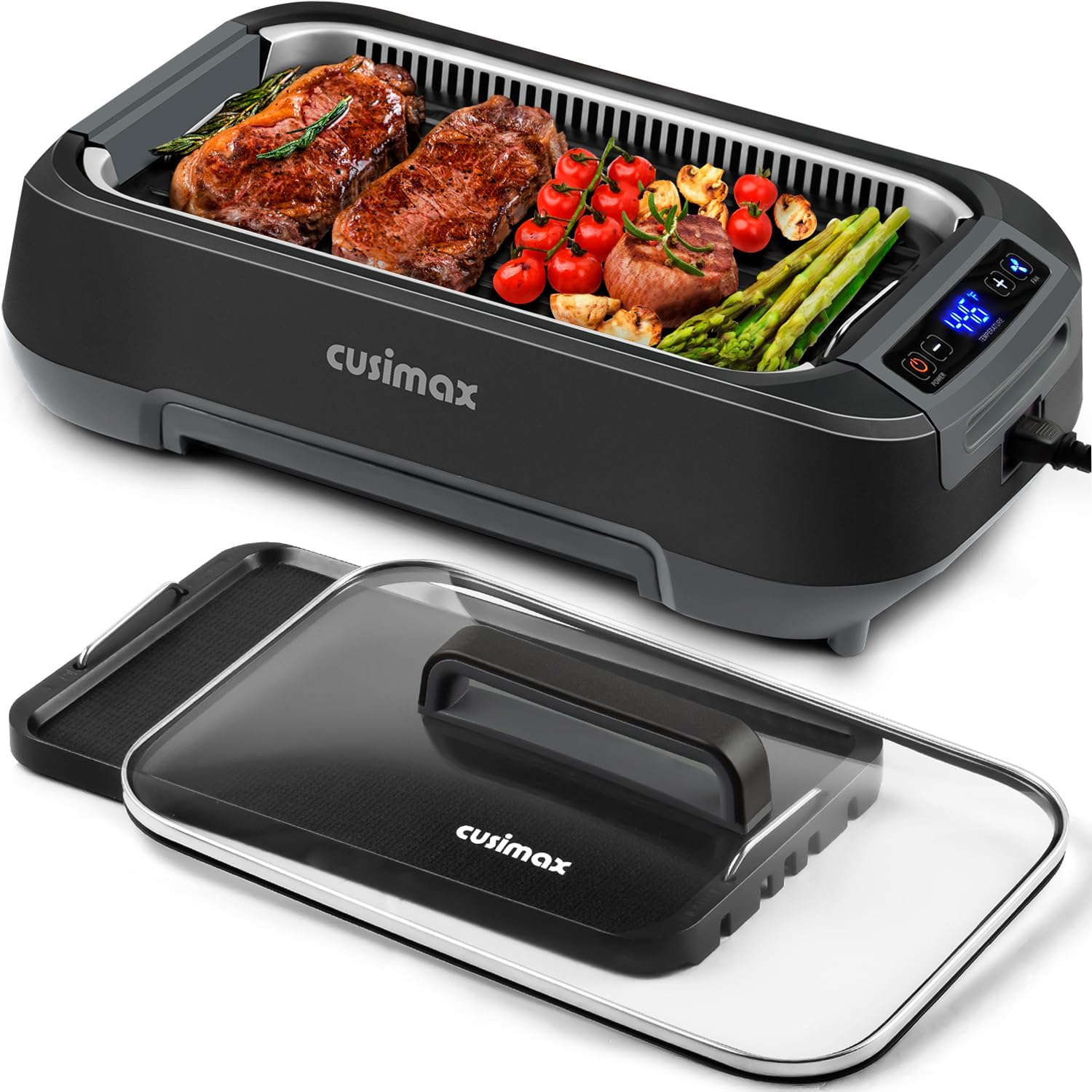 Smokeless Indoor Grill, CUSIMAX Electric Grill with Non-stick Removable Grill/Griddle Plate, 1500W Korean BBQ Grill with LED Smart Display & Tempered Glass Lid, Easy to Clean, Black woonhhop