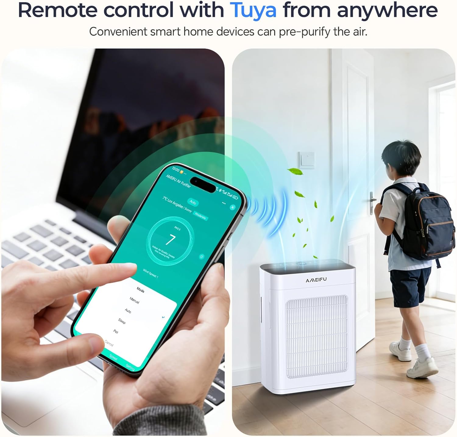Air Purifiers for Home Large Room 3500 Ft2 with Washable Pre-filter, 3-Stage HEPA Double-Sided Air Purifier, Smart WiFi APP Control, Sleep Mode, PM2.5 Display Air Cleaner for Pets Hair, Dust, Smoke woonhhop