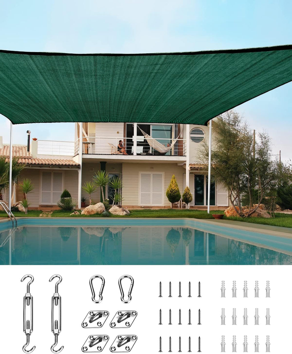 Quictent 20X20FT 185G HDPE Square Sun Shade Sail Canopy 98% UV Block Outdoor Patio Garden with Hardware Kit (Brown) woonhhop