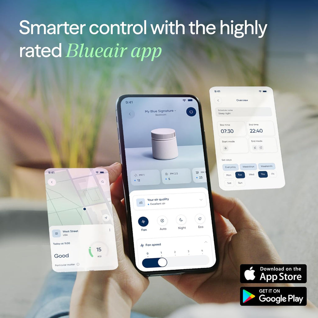 BLUEAIR Air Purifier for Large Rooms & Home - Odor Eliminating Cleans up to 3385 ft², HEPASilent, Smart WiFi, Auto Mode, Doubles as Table, Removes Dust, Smoke, Pet Hair, AHAM Verified, Blue Signature woonhhop