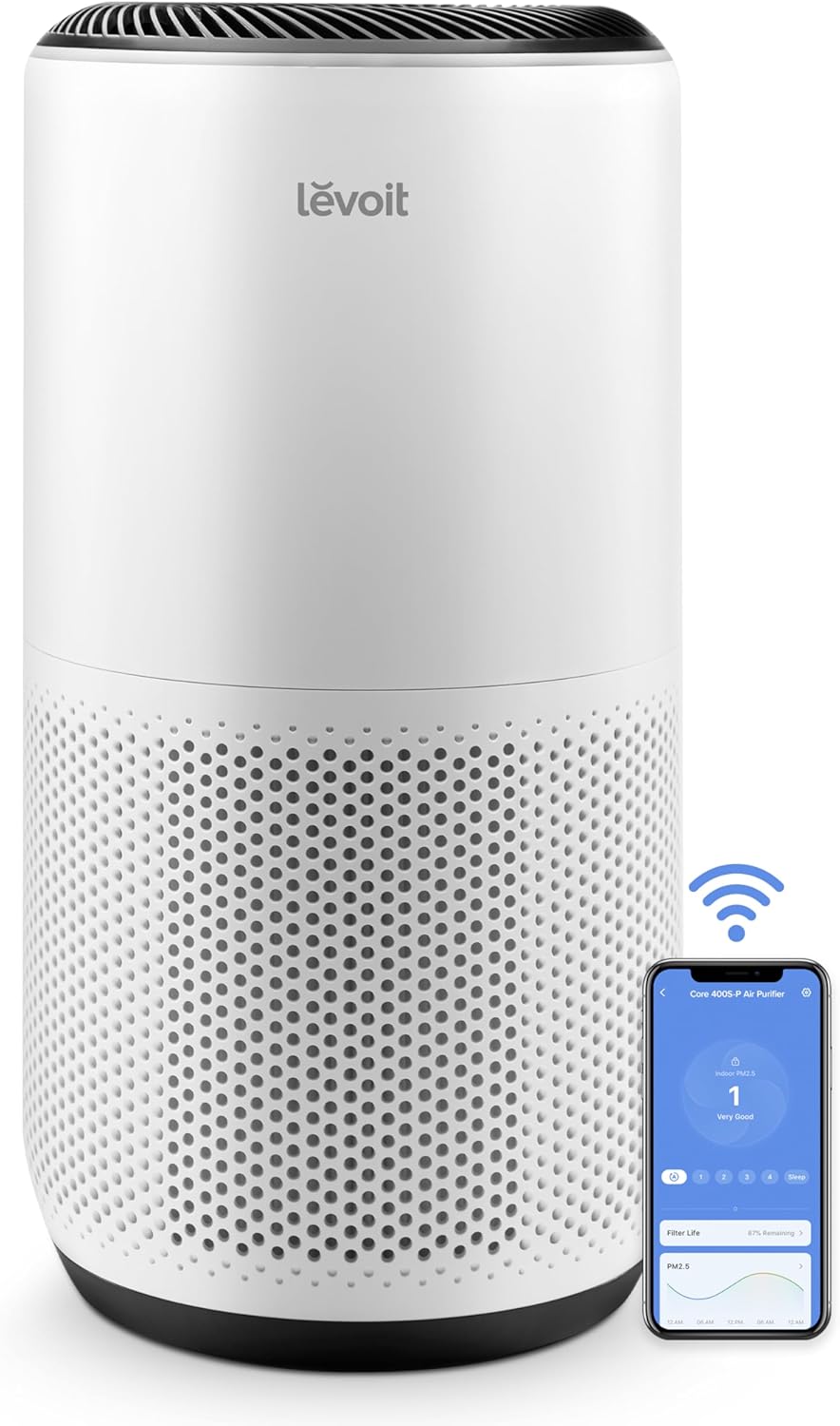 LEVOIT Air Purifiers for Home Large Room Up to 1733 Ft² With HEPA Sleep Mode, AHAM VERIFIDE, Auto Mode, Air Quality Monitor, Smart WiFi, 3-in-1 Filter For Pet Allergy, Smoke, Dust, Core 400S-P, White woonhhop