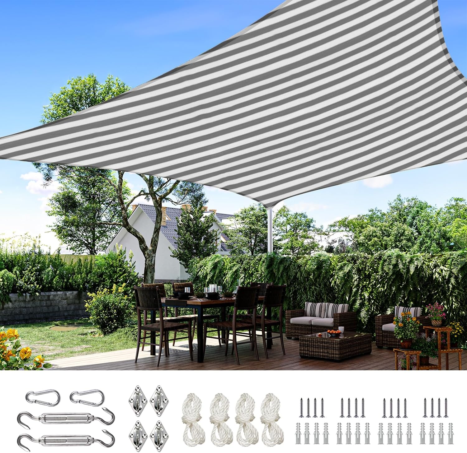 Quictent 20X20FT 185G HDPE Square Sun Shade Sail Canopy 98% UV Block Outdoor Patio Garden with Hardware Kit (Brown) woonhhop