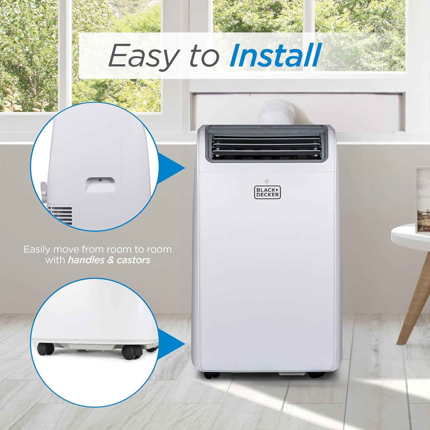 BLACK+DECKER Smart Portable Air Conditioner, 14,000 BTU for Rooms up to 700 Sq. Ft., Smart Portable AC with Follow Me Remote and Window Kit, BPACT14WT, White woonhhop