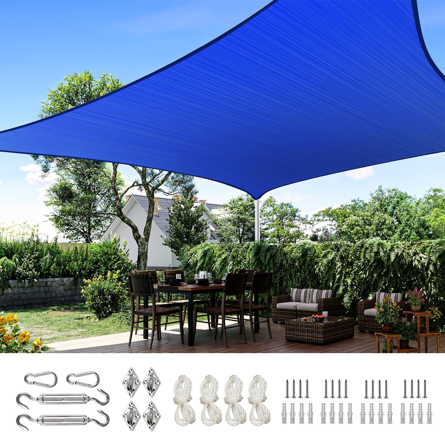 Quictent 20X20FT 185G HDPE Square Sun Shade Sail Canopy 98% UV Block Outdoor Patio Garden with Hardware Kit (Brown) woonhhop