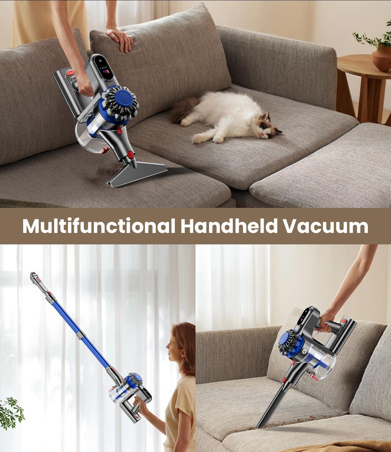 Cordless Vacuum Cleaner, 500W/40Kpa Vacuum Cleaners for Home, 60Mins Stick Vacuum with LED Display, Anti-Tangle & Wall Mount Charging, 8 in 1 Lightweight Vacuum for Hard Floors Carpet Pet Hair woonhhop