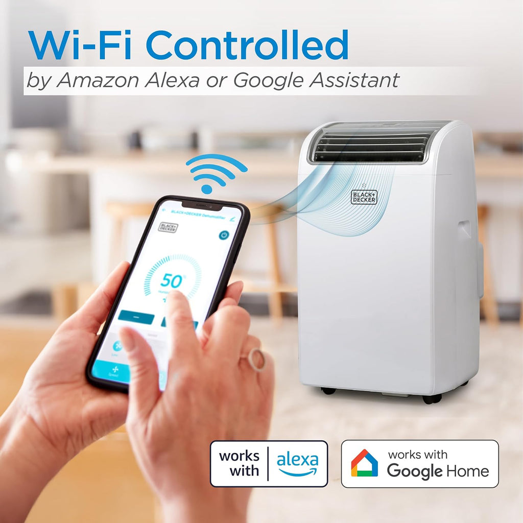 BLACK+DECKER Smart Portable Air Conditioner, 14,000 BTU for Rooms up to 700 Sq. Ft., Smart Portable AC with Follow Me Remote and Window Kit, BPACT14WT, White woonhhop