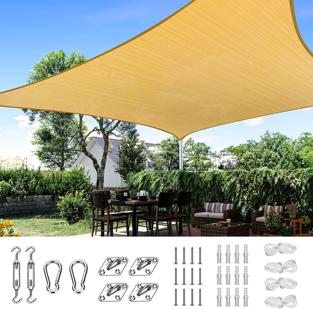 Quictent 20X20FT 185G HDPE Square Sun Shade Sail Canopy 98% UV Block Outdoor Patio Garden with Hardware Kit (Brown) woonhhop