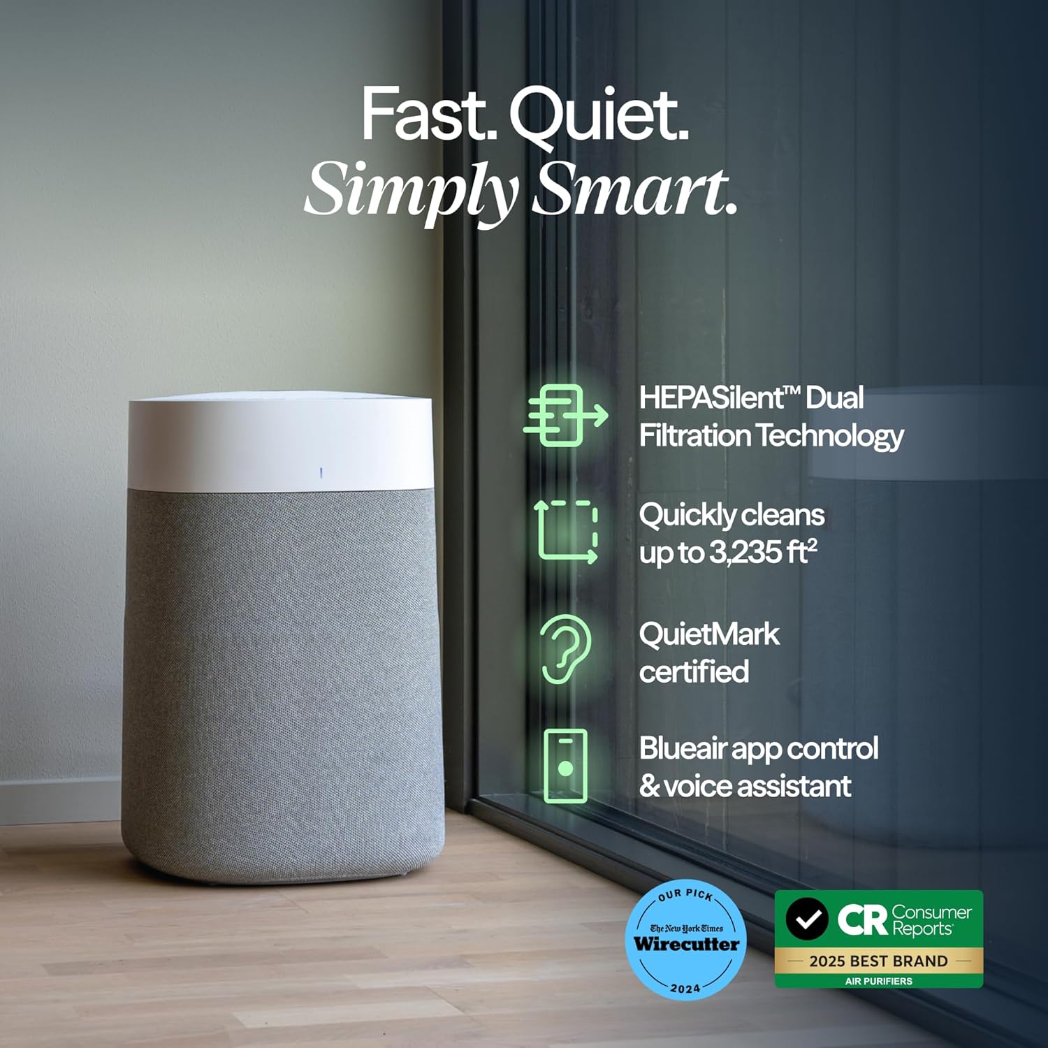 BLUEAIR Air Purifiers for Large Rooms, Cleans 3,048 Sqft In One Hour, HEPASilent Smart Air Cleaner For Home, Pets, Allergies, Virus, Dust, Mold, Smoke - Blue Pure 211i Max woonhhop