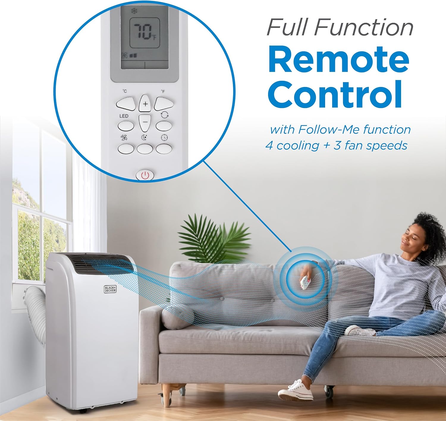BLACK+DECKER Smart Portable Air Conditioner, 12,000 BTU for Rooms up to 550 Sq. Ft., Smart Portable AC with Follow Me Remote and Window Kit, BPACT12WT, White woonhhop