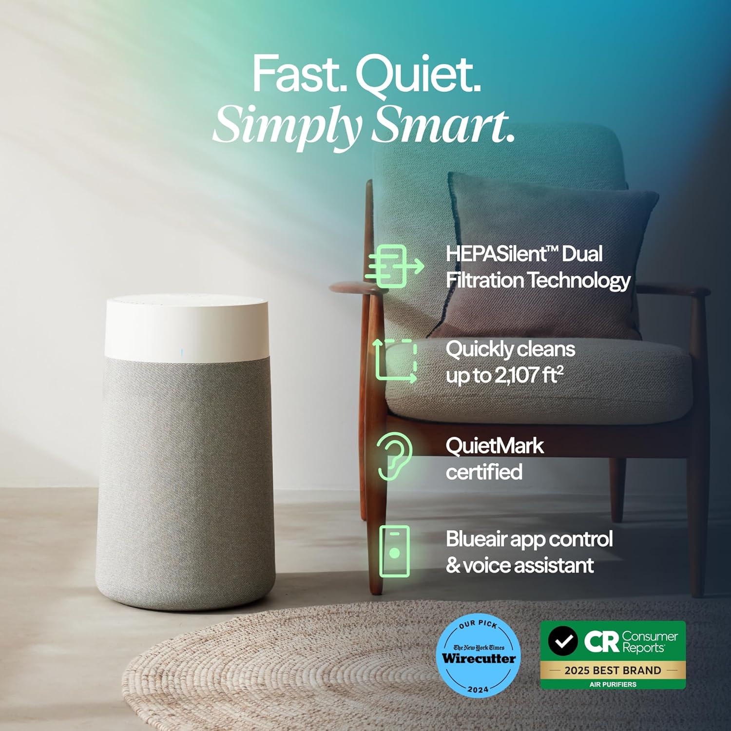 BLUEAIR Air Purifiers for Medium Rooms, Bedroom, Kitchen, Cleans 1,858 sqft in one hour, HEPASilent Smart Air Cleaner for Home, Pets, Allergies, Virus, Dust, Mold, Smoke - Blue Pure 311i Max woonhhop