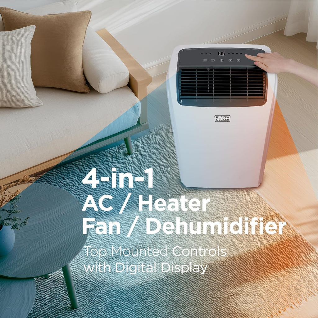 BLACK+DECKER Smart Portable Air Conditioner with Heat, 12,000 BTU Cooling, 9,000 BTU Heating for Rooms up to 550 Sq. Ft., Follow Me Remote, BPACT12HWT, White woonhhop