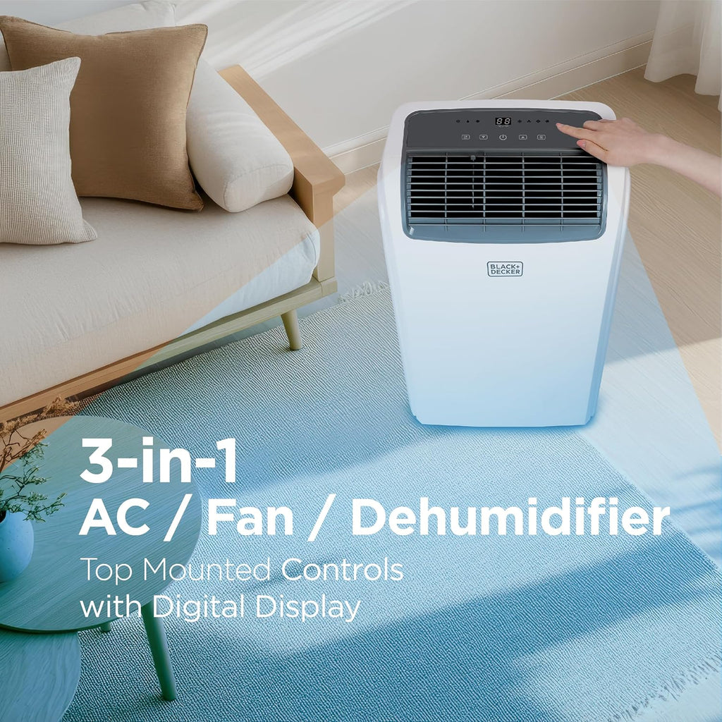 BLACK+DECKER Smart Portable Air Conditioner, 12,000 BTU for Rooms up to 550 Sq. Ft., Smart Portable AC with Follow Me Remote and Window Kit, BPACT12WT, White woonhhop